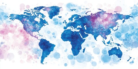 Poster - Watercolor World Map With Colorful Splashes, A Representation Of Global Diversity And Unity