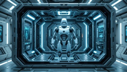 Poster - Futuristic Robot in Advanced Technology Environment for Science Fiction