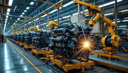 Poster - Advanced robotic arms in engine manufacturing assembly line