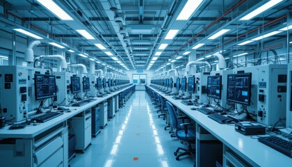 Poster - Modern Technology Lab Interior with Computer Workstations and Equipment