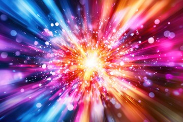 Poster - An explosion of vibrant colors and light emanating from a central point, creating a dynamic and abstract composition with motion blur effect background.