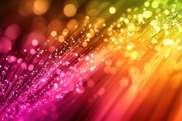 Poster - A vibrant and colorful abstract background with fiber optic lights creating a bokeh effect, transitioning from pink to orange to yellow, offering a dynamic and energetic feel.