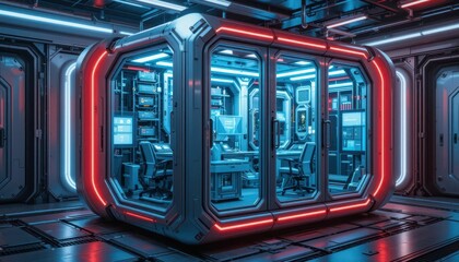 Poster - Futuristic High-Tech Laboratory with Neon Lights and Advanced Equipment