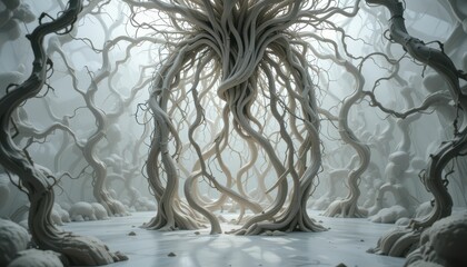 Poster - Ethereal Scene with Twisted Branches in a Dreamlike Environment
