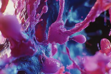 Poster - a mesmerizing macro view of a cell structure, displaying intricate organic forms in vibrant pink and
