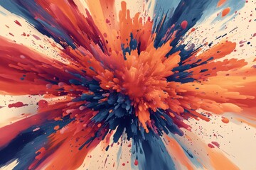 Poster - An abstract explosion of vibrant orange and blue hues radiating outwards in dynamic streaks, creating a visually striking and energetic composition with a modern feel.