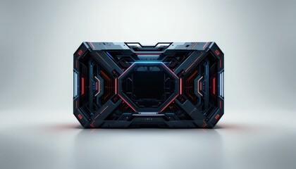 Poster - Futuristic Dark Technology Panel with Red and Blue Lights