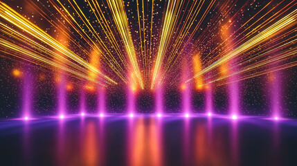 Poster - Vibrant laser lights create stunning display with orange and magenta hues, illuminating reflective surface
