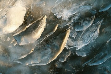 Poster - Frozen ice crystals create intricate reflections showcasing abstract frost effects in a serene winter landscape