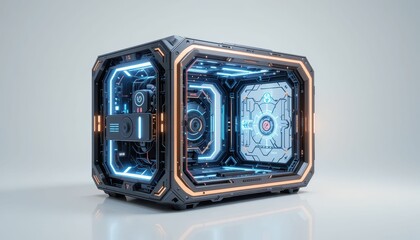 Poster - Futuristic Computer Case with LED Lights and Hi-Tech Design