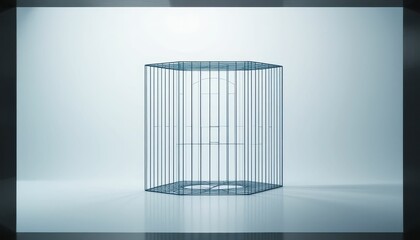 Poster - Minimalist Geometric Wireframe Cube Structure on Light Background