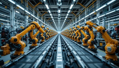 Poster - Industrial Robotic Arms in Modern Automated Production Facility