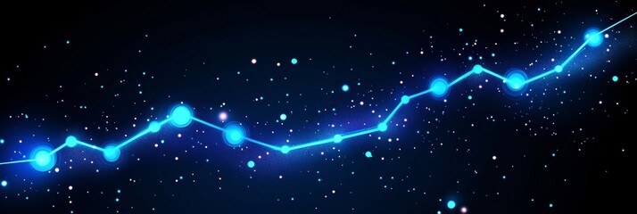 Poster - Ascending Growth Glowing Cyan Line Chart On Dark Blue Background With Gradient Effect