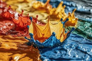 Poster - a vibrant and dynamic splash of multicolored paints creating a captivating display, showing vivid co