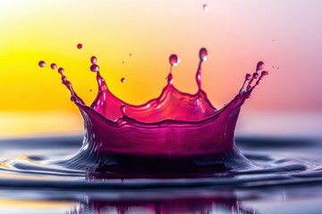 Poster - a mesmerizing macro shot of a vibrant magenta liquid splash frozen in time, forming a crown shape ag