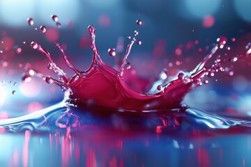 Poster - a visually striking close-up of a vibrant red liquid splash with water droplets, creating dynamic sh