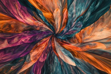 Poster - A mesmerizing swirl of abstract colors creates a vibrant and dynamic visual experience, featuring teal, orange, purple and pink tones in a floral-like pattern.