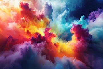 Poster - An ethereal cloudscape painted in a spectrum of colors, merging from warm reds and yellows to cool blues and purples against a starlit sky background.