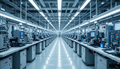Poster - High-Tech Manufacturing Facility with Advanced Equipment and Workstations