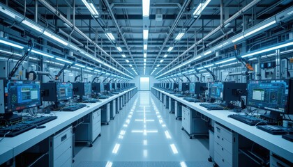 Poster - High-Tech Computing Lab Interior with Modern Workstations and Lighting