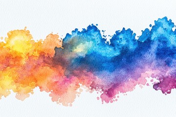 Poster - A vibrant watercolor abstract painting showcases a smooth transition of yellow, orange, pink, and blue hues, creating an expressive and colorful artwork on white paper.