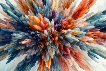 Poster - Abstract explosion of vibrant colors creates a dynamic, artistic background featuring orange, blue and brown hues bursting from the center in a radial, textured pattern, visual masterpiece.