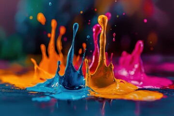 Poster - a mesmerizing display of vibrant paint splashes frozen in time, showcasing the fluid artistry of col