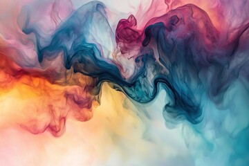 Fototapete - Abstract colorful smoke background with a beautiful blend of blue, pink, and yellow, creating a dreamy, ethereal effect in a soft and gentle way.