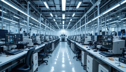 Poster - High-Tech Laboratory with Workstations and Advanced Equipment Setup