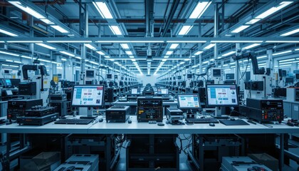 Poster - High-Tech Electronics Manufacturing Facility with Multiple Workstations