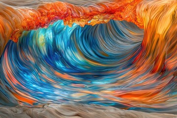 Poster - Abstract swirling vortex of vibrant blues and oranges, creating a dynamic and captivating visual journey, evoking a sense of fluid movement and depth.