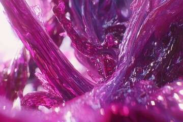 Poster - Abstract close-up of shiny magenta liquid, resembling flowing glass, with intricate details and luminous highlights creates a mesmerizing effect.