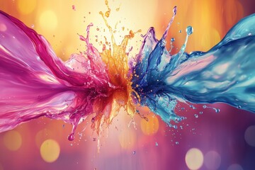 Poster - a dynamic splash of vibrant colors colliding, symbolizing a fusion of creativity and energy against 