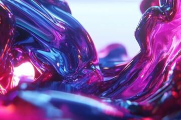 Poster - An abstract rendering of flowing, glossy liquid forms in vibrant shades of blue and magenta, creating a dynamic and surreal visual, and a modern aesthetic design.