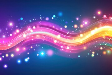 Poster - A vibrant, colorful abstract background featuring flowing waves of light and sparkling bokeh effects, creating a magical and festive atmosphere with a smooth gradient.