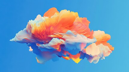 Poster - A digital abstract cloud-like structure with vibrant colors against a blue background, embodying futuristic digital art.