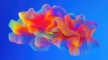 Poster - A digital abstract cloud-like structure with vibrant colors against a blue background, embodying futuristic digital art.