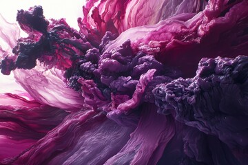Poster - An abstract and dramatic display of swirling textures in shades of pink, purple, and deep magenta, resembling a fluid artistic explosion with organic shapes.