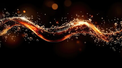 Poster - A dynamic swirl of cola bubbles sparkling and swirling in a vortex motion, set against a dark background for dramatic contrast.