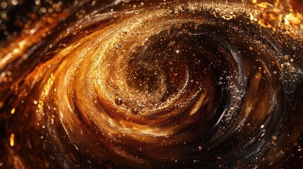 Poster - A dynamic swirl of fizzy cola with bubbles and sparkling highlights, captured in a vortex motion against a dark, moody background.