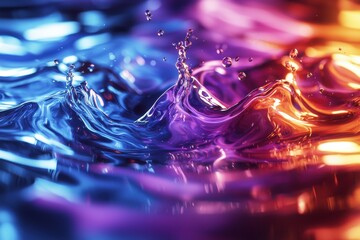Poster - a captivating macro shot of water with a vibrant spectrum of colors, flowing smoothly creating a stu