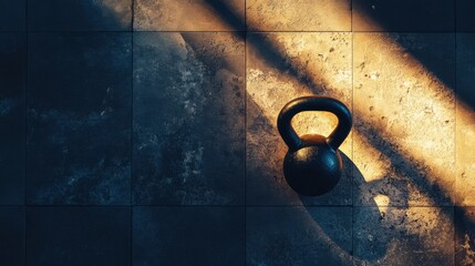 Aufkleber - Kettlebell positioned on gym floor with soft light and space for inspirational text Generative AI