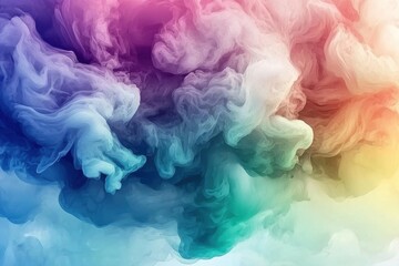 Poster - An ethereal abstract background featuring swirling pastel clouds in shades of pink, blue, green, and yellow, creating a dreamy and serene atmosphere for creative projects.