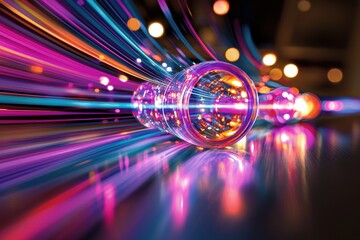 Poster - abstract glowing light streaks with colorful futuristic design, creating a dynamic and vibrant backg