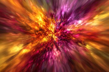 Poster - An abstract colorful explosion of energy, showcasing vibrant bursts of orange, yellow, and pink hues radiating outward, creating a dynamic and captivating visual impact.