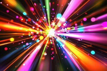 Poster - An explosion of vibrant light streaks and bokeh circles, creating a dynamic and energetic burst of colors, ideal for festive backgrounds and digital designs.