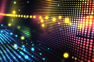 Poster - An abstract digital display with a matrix of glowing colorful dots, showcasing a dynamic futuristic technology background with gradient light effects.