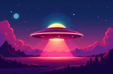 Aufkleber - Mysterious UFO hovers above a tranquil lake under a starry night sky