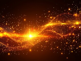 Poster - Radiant wave pattern with shimmering particles in golden light
