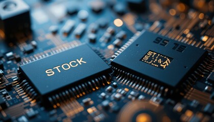 Poster - Close-Up View of Computer Chips with Electronic Circuit Background